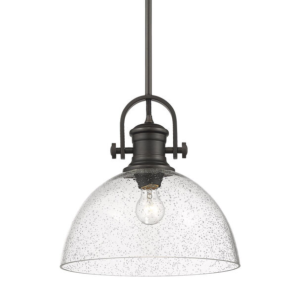 Hines Rubbed Bronze Seeded Glass 14-Inch One-Light Pendant, image 1
